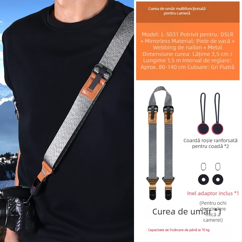 Curea de cameră pentru SLR și mirrorless – eliberare rapidă, reglabilă pentru purtare diagonală, cu cataramă sigură
