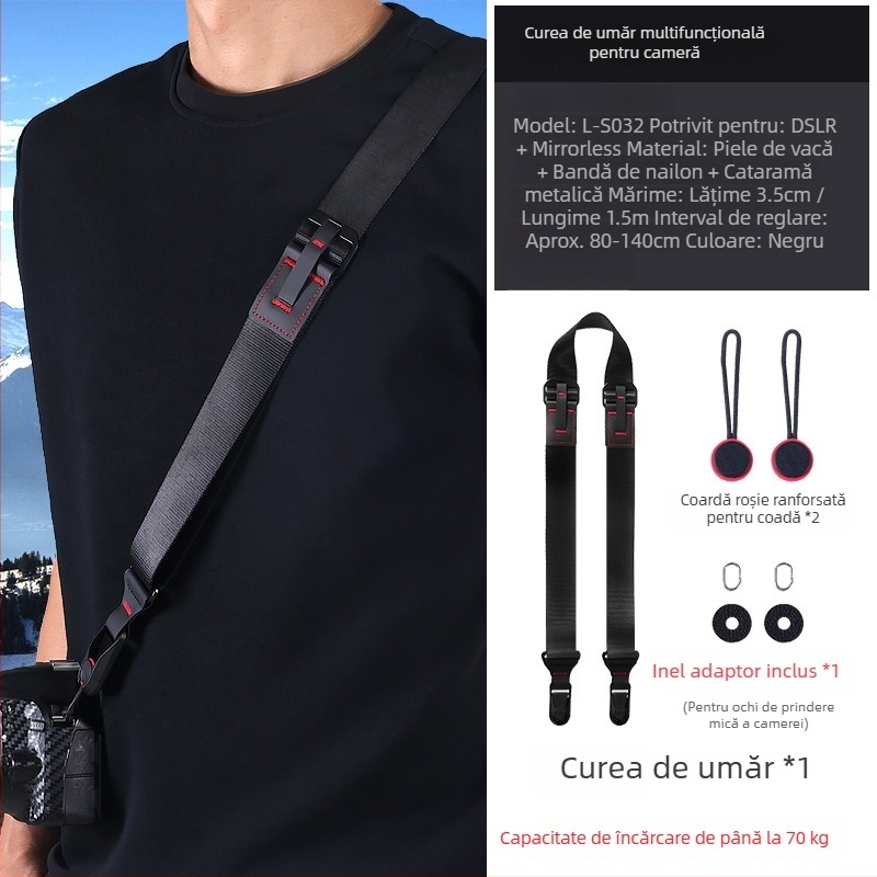 Curea de cameră pentru SLR și mirrorless – eliberare rapidă, reglabilă pentru purtare diagonală, cu cataramă sigură