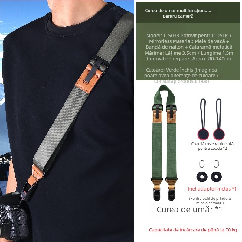 Curea de cameră pentru SLR și mirrorless – eliberare rapidă, reglabilă pentru purtare diagonală, cu cataramă sigură