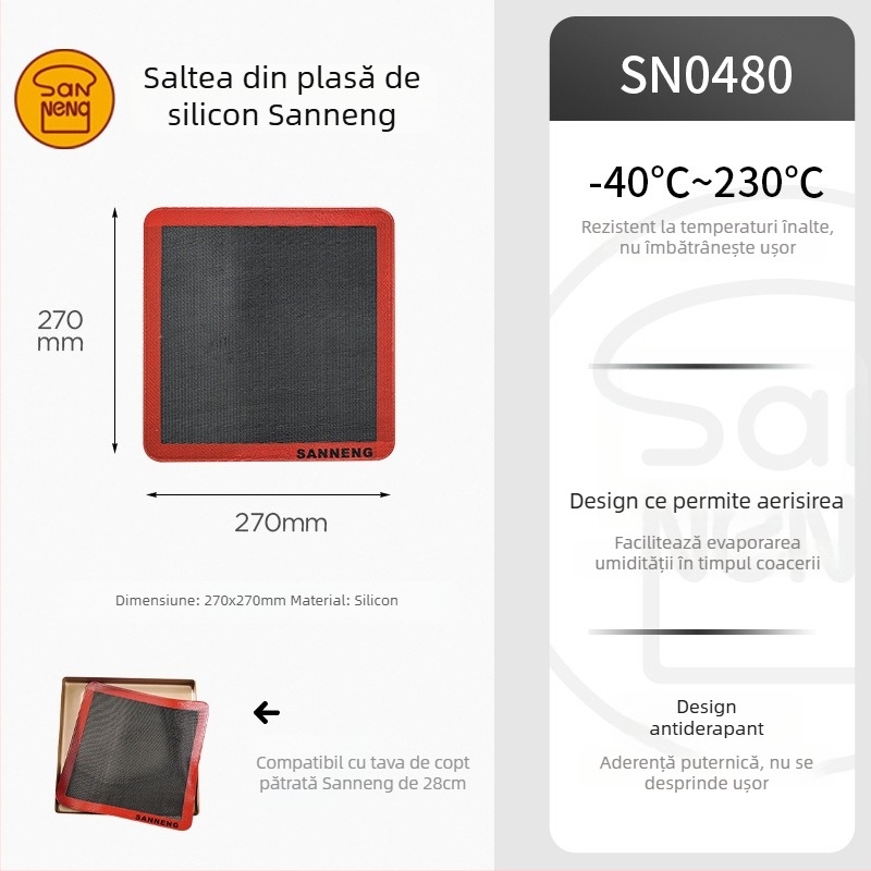 Covor din silicon cu plasă respirabilă SN0491 – suprafață antiaderentă la temperaturi înalte pentru frământat aluat SN0480