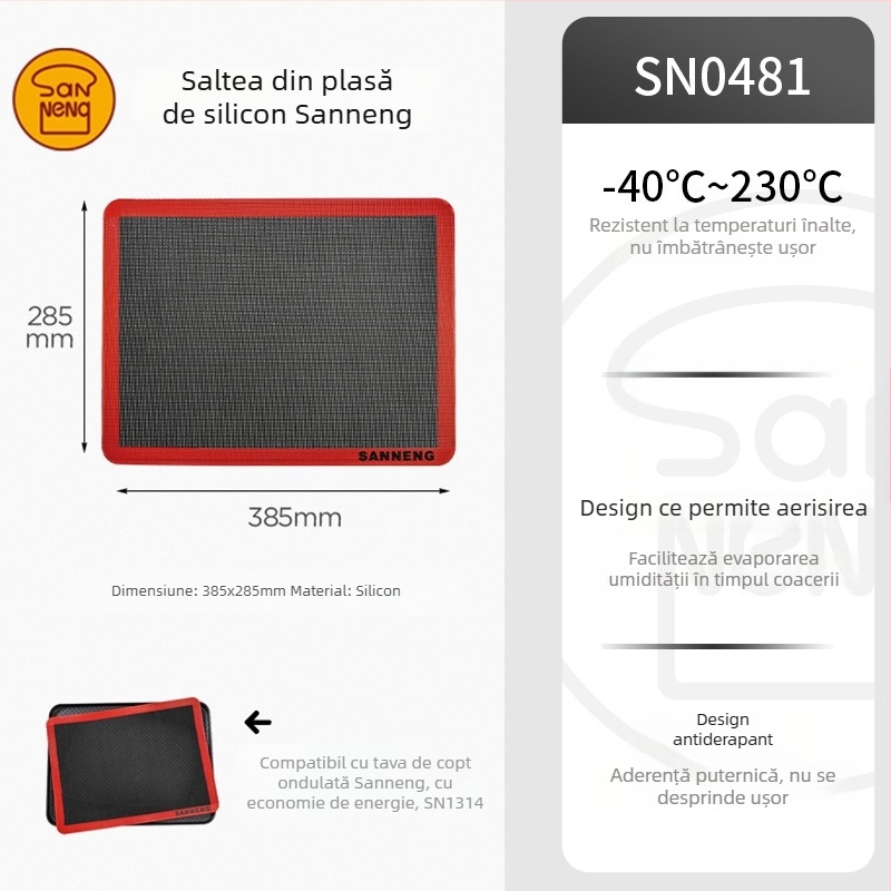 Covor din silicon cu plasă respirabilă SN0491 – suprafață antiaderentă la temperaturi înalte pentru frământat aluat SN0480