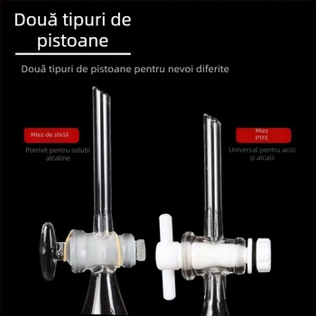 Pâlnie de separare în formă de pară, din sticlă sau PTFE, 60 ml, 125 ml, 250 ml, 500 ml, 1000 ml
