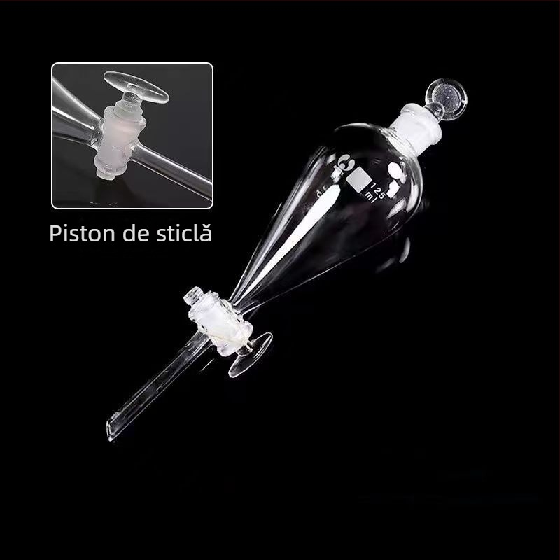 Pâlnie de separare în formă de pară, din sticlă sau PTFE, 60 ml, 125 ml, 250 ml, 500 ml, 1000 ml