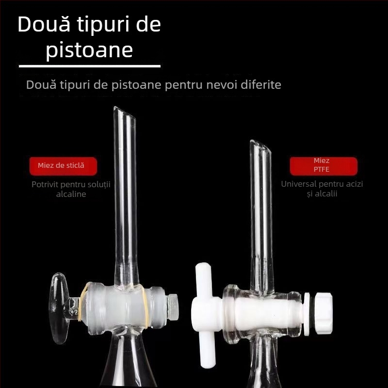 Pâlnie de separare în formă de pară, din sticlă sau PTFE, 60 ml, 125 ml, 250 ml, 500 ml, 1000 ml