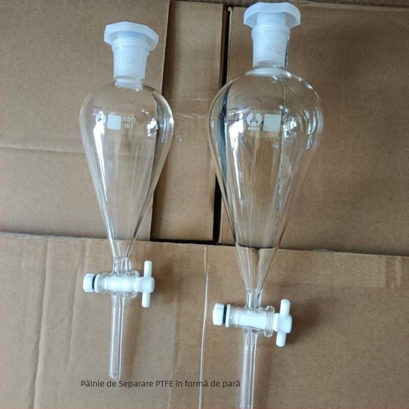 Pâlnie de separare în formă de pară, din sticlă sau PTFE, 60 ml, 125 ml, 250 ml, 500 ml, 1000 ml