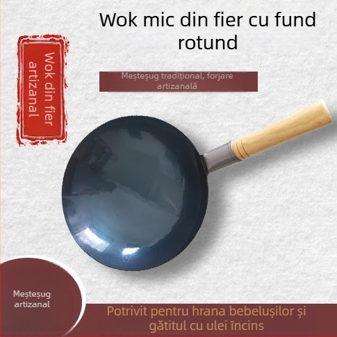 Mini wok din fontă, neacoperit, porție pentru o singură persoană, prăjire ouă și hrană pentru bebeluși