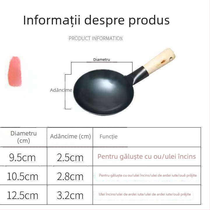 Mini wok din fontă, neacoperit, porție pentru o singură persoană, prăjire ouă și hrană pentru bebeluși