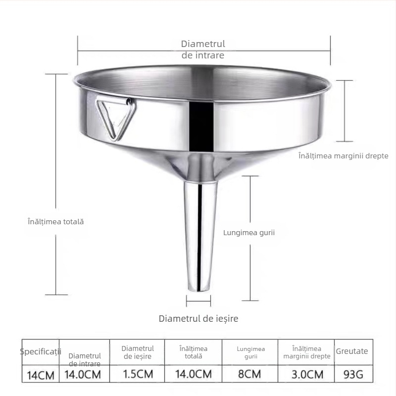 Pâlnie industrială din oțel inoxidabil, extra mare, diametru mare, pentru umplere comercială, recipient inferior