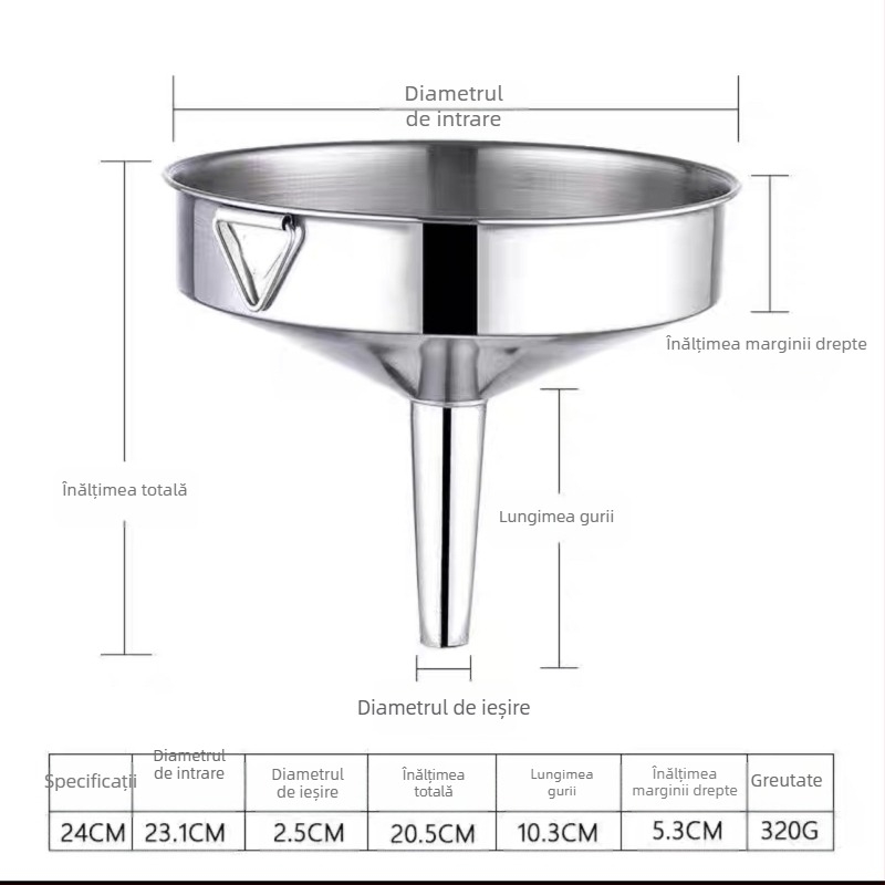 Pâlnie industrială din oțel inoxidabil, extra mare, diametru mare, pentru umplere comercială, recipient inferior