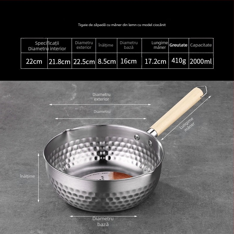 Baosheng oală din oțel inoxidabil, stil japonez, textură ciocănită, oală pentru lapte și supă, compatibilă cu inducția, capacitate 1.1–2 L
