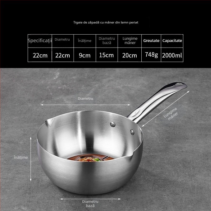 Baosheng oală din oțel inoxidabil, stil japonez, textură ciocănită, oală pentru lapte și supă, compatibilă cu inducția, capacitate 1.1–2 L