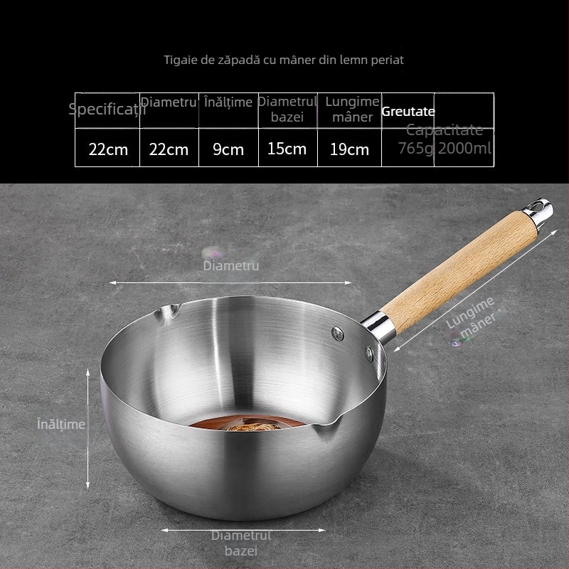 Baosheng oală din oțel inoxidabil, stil japonez, textură ciocănită, oală pentru lapte și supă, compatibilă cu inducția, capacitate 1.1–2 L