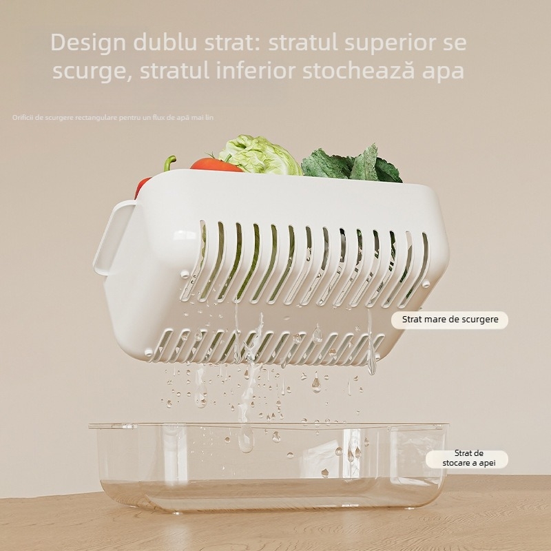Coș dublu nivel pentru spălarea legumelor și fructelor, din PET plastic