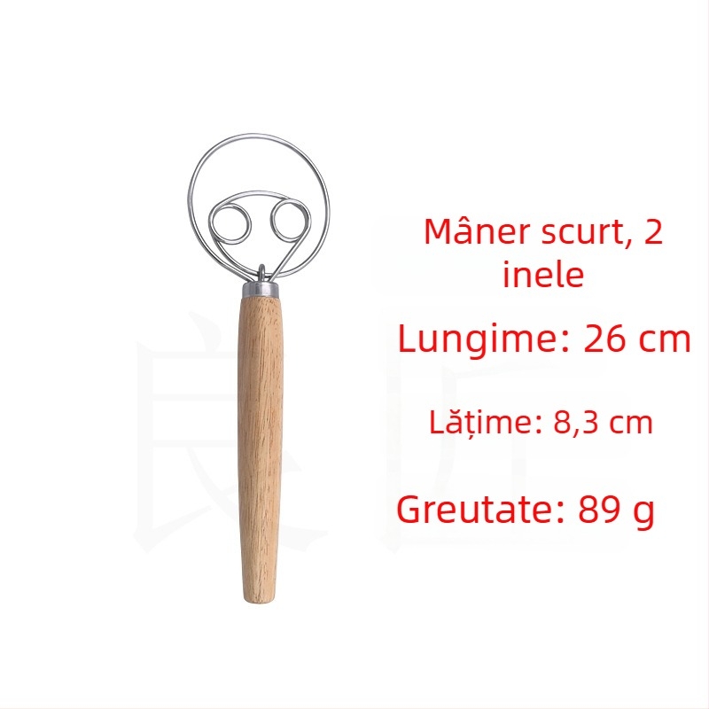 Bețișor de aluat cu mâner din lemn, tel din oțel inoxidabil pentru ouă - manual