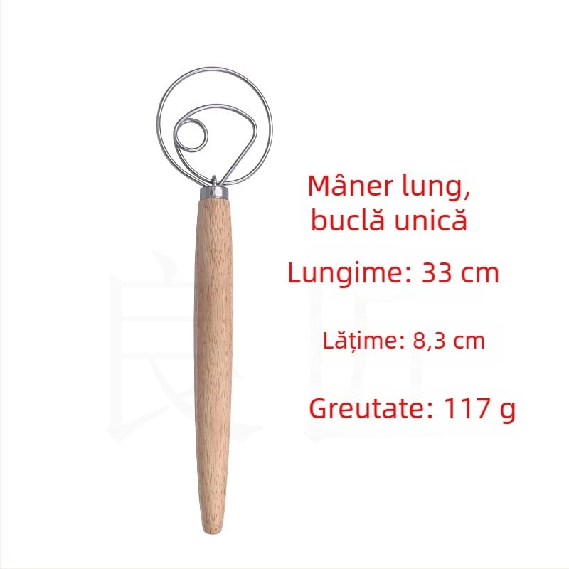 Bețișor de aluat cu mâner din lemn, tel din oțel inoxidabil pentru ouă - manual