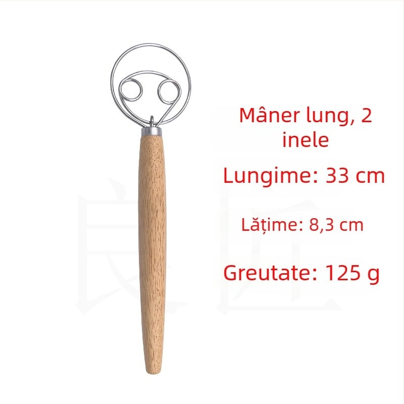 Bețișor de aluat cu mâner din lemn, tel din oțel inoxidabil pentru ouă - manual