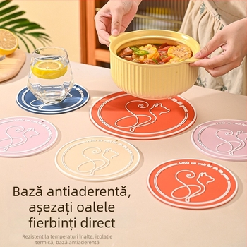 Covoraș de bucătărie din PVC moale, rezistent la căldură — suporturi rotunde pentru vase și cești, protecție împotriva arsurilor, design minimalist modern