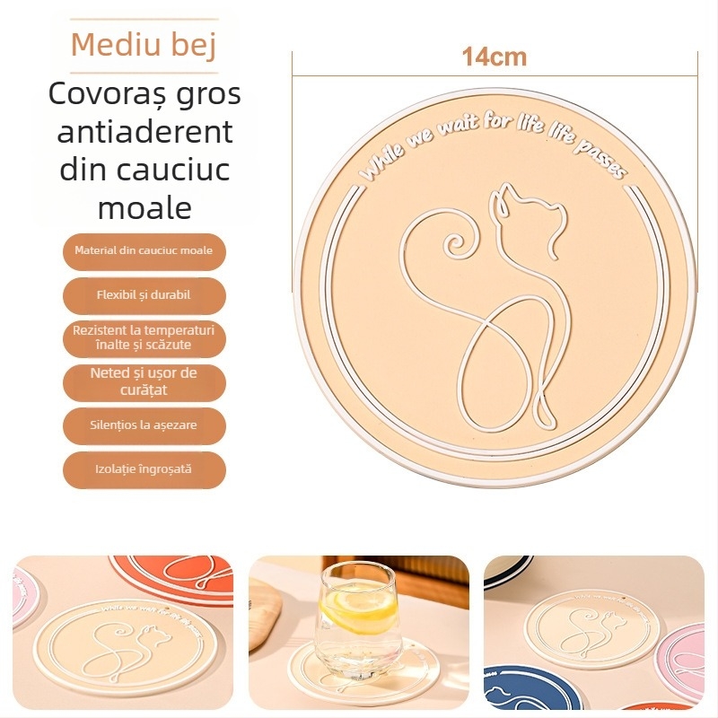 Covoraș de bucătărie din PVC moale, rezistent la căldură — suporturi rotunde pentru vase și cești, protecție împotriva arsurilor, design minimalist modern