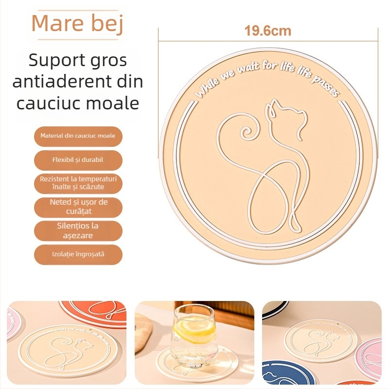 Covoraș de bucătărie din PVC moale, rezistent la căldură — suporturi rotunde pentru vase și cești, protecție împotriva arsurilor, design minimalist modern