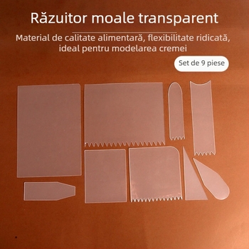 Spatulă moale, transparentă, pentru netezirea cremei pe torturi rotunde – set din plastic semi-circular pentru decorare