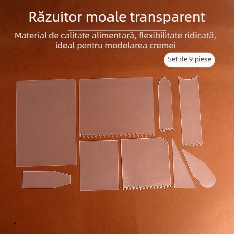 Spatulă moale, transparentă, pentru netezirea cremei pe torturi rotunde – set din plastic semi-circular pentru decorare