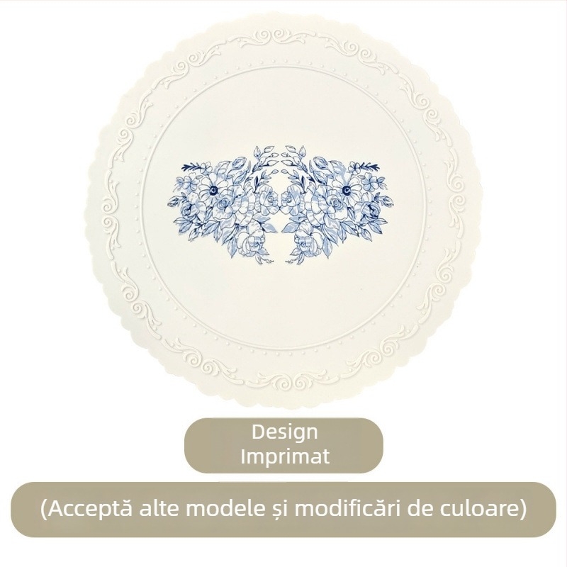 Suport mare din silicon pentru masă, design european retro în relief, antiderapant, cerc circular pentru pahare și vase, izolație termică