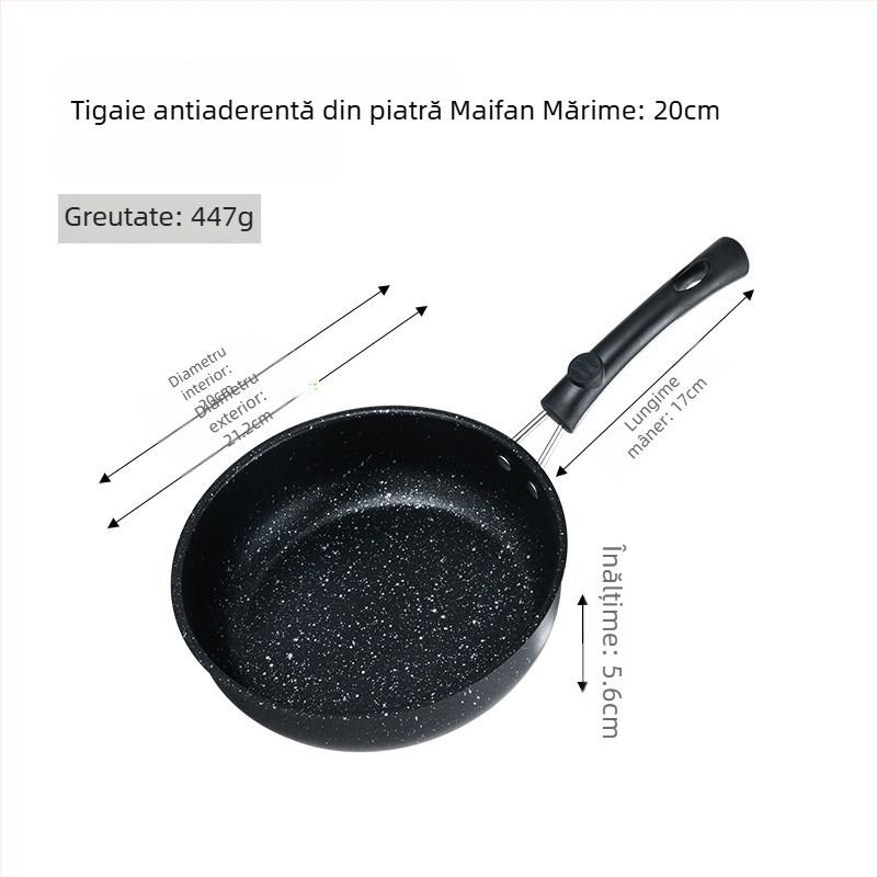 Tigaie mică din piatră Maifan, antiaderentă, pentru friptură și ouă, pentru uz casnic, compatibilă cu plitele cu inducție și aragaz, tigă din fontă îngroșată