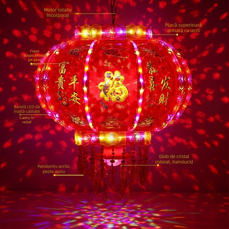 Lanternă LED rotativă, colorată, pentru Festivalul Primăverii – decor pentru nuntă, casă nouă și Anul Nou