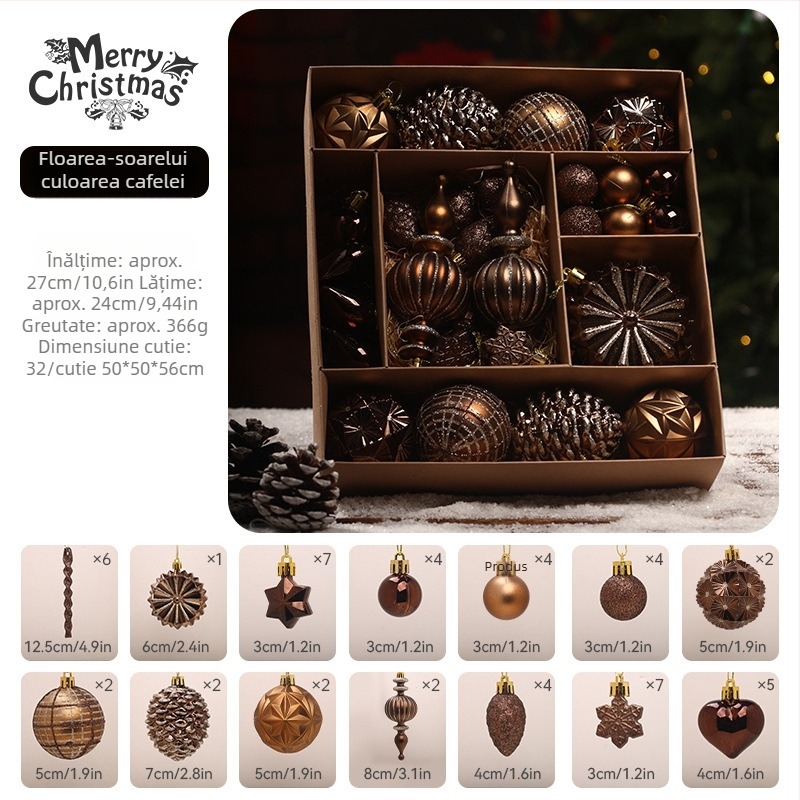 Set de 36 globuri de Crăciun, 6 cm, pentru brad