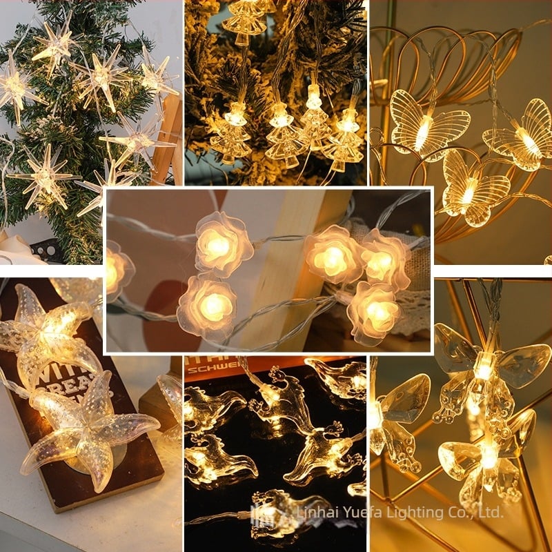 Ghirlandă acrilică decorativă cu forme de arici de mare, stea de mare, fluture și felinar cu trandafiri, alimentată cu baterii, pentru decor de Crăciun și Halloween