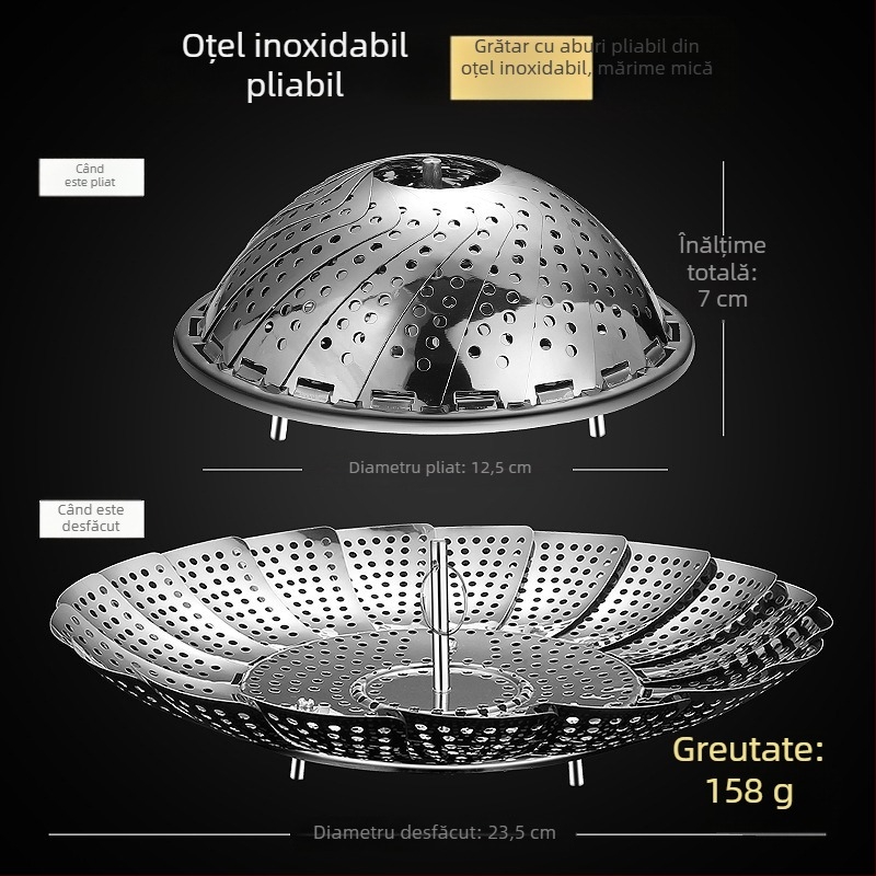 Tavă de aburi din oțel inoxidabil 304, rotundă pentru pește, suport pliabil pentru aburi, înalt, tavă cu pereți groși, bucătărie multifuncțională