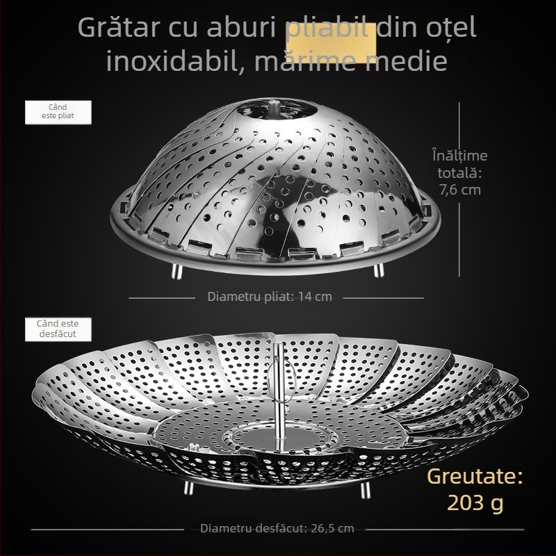 Tavă de aburi din oțel inoxidabil 304, rotundă pentru pește, suport pliabil pentru aburi, înalt, tavă cu pereți groși, bucătărie multifuncțională