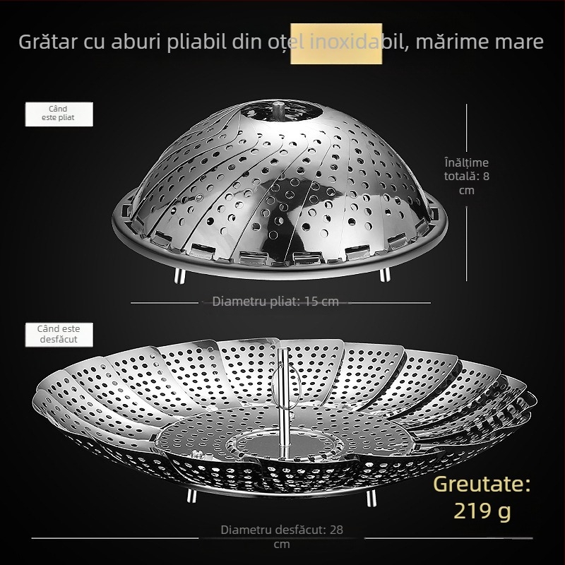 Tavă de aburi din oțel inoxidabil 304, rotundă pentru pește, suport pliabil pentru aburi, înalt, tavă cu pereți groși, bucătărie multifuncțională