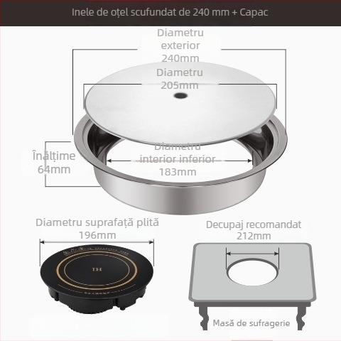 Inel circular din oțel inoxidabil gros și capac pentru plită ceramică electrică și plită cu inducție