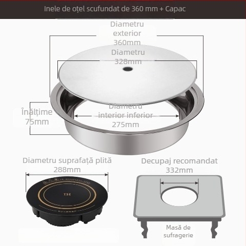 Inel circular din oțel inoxidabil gros și capac pentru plită ceramică electrică și plită cu inducție