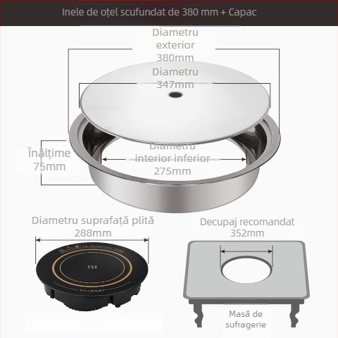 Inel circular din oțel inoxidabil gros și capac pentru plită ceramică electrică și plită cu inducție