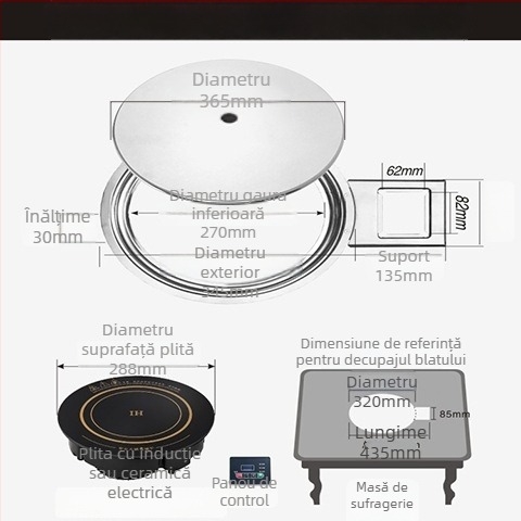 Inel circular din oțel inoxidabil gros și capac pentru plită ceramică electrică și plită cu inducție