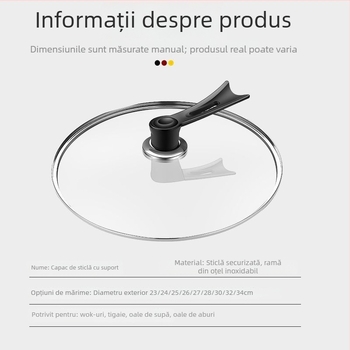Capac din sticlă temperată, margine din oțel inox – capac universal pentru wok, oală și tigaie, compatibil cu vase antiaderente