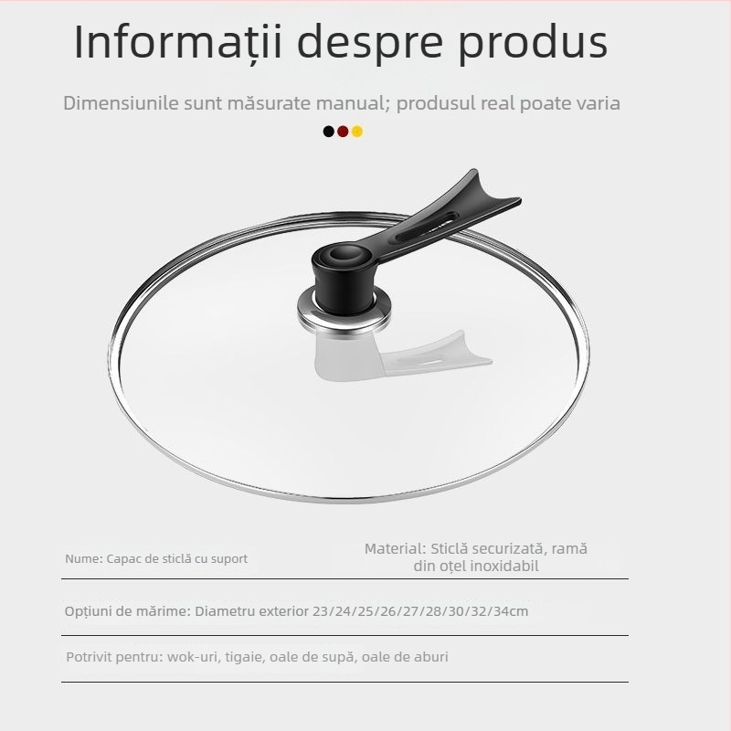 Capac din sticlă temperată, margine din oțel inox – capac universal pentru wok, oală și tigaie, compatibil cu vase antiaderente