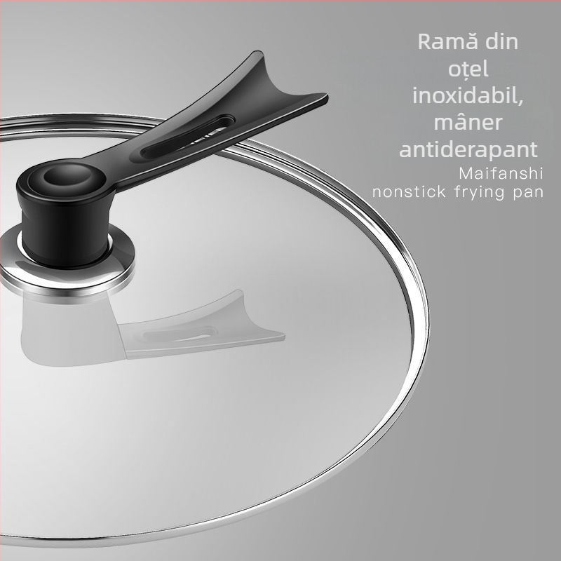 Capac din sticlă temperată, margine din oțel inox – capac universal pentru wok, oală și tigaie, compatibil cu vase antiaderente
