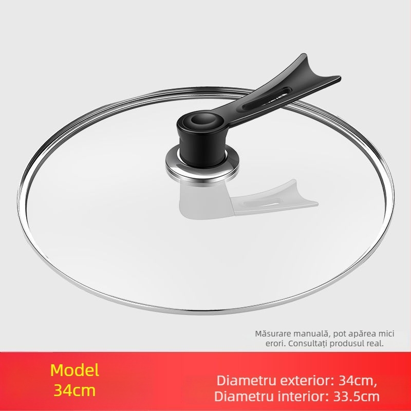 Capac din sticlă temperată, margine din oțel inox – capac universal pentru wok, oală și tigaie, compatibil cu vase antiaderente