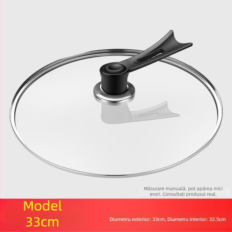 Capac din sticlă temperată, margine din oțel inox – capac universal pentru wok, oală și tigaie, compatibil cu vase antiaderente