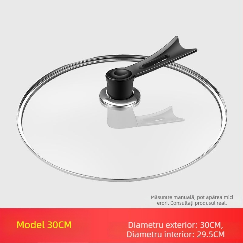 Capac din sticlă temperată, margine din oțel inox – capac universal pentru wok, oală și tigaie, compatibil cu vase antiaderente