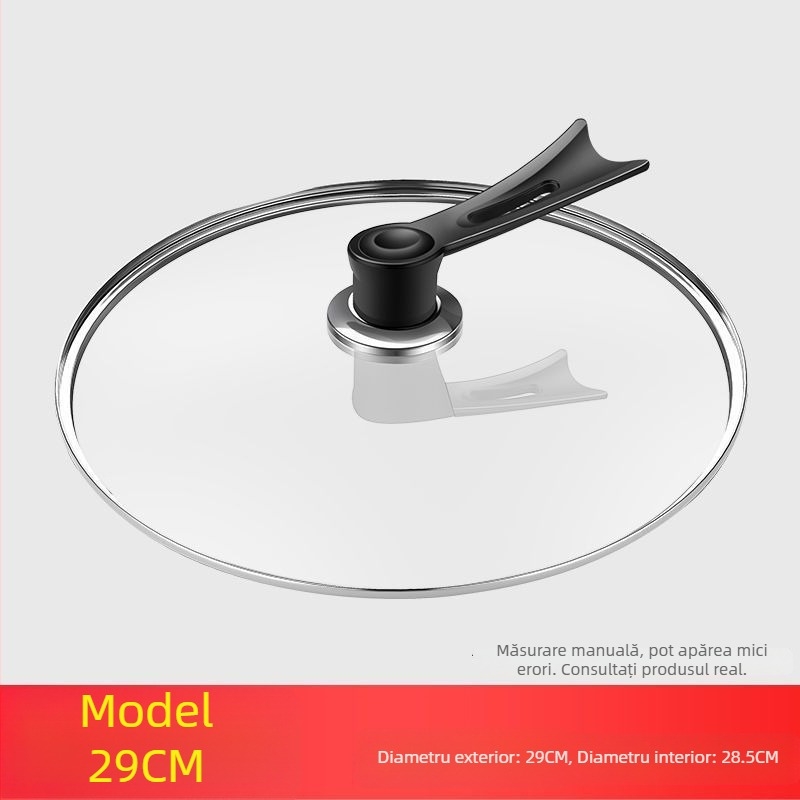 Capac din sticlă temperată, margine din oțel inox – capac universal pentru wok, oală și tigaie, compatibil cu vase antiaderente
