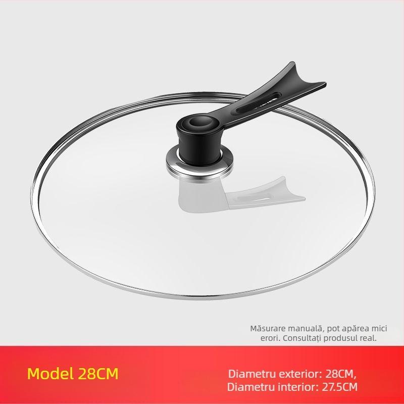 Capac din sticlă temperată, margine din oțel inox – capac universal pentru wok, oală și tigaie, compatibil cu vase antiaderente