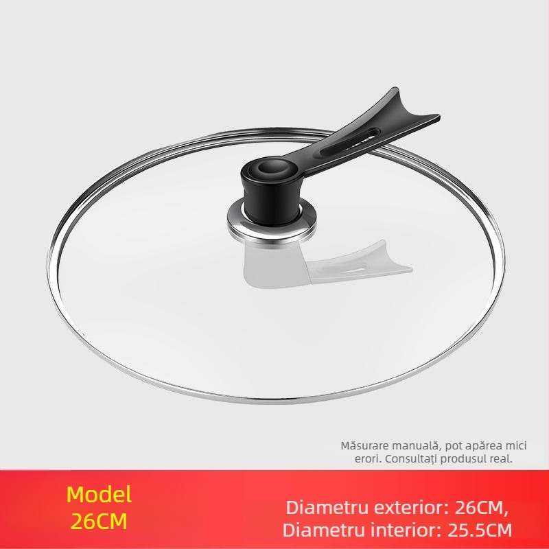 Capac din sticlă temperată, margine din oțel inox – capac universal pentru wok, oală și tigaie, compatibil cu vase antiaderente
