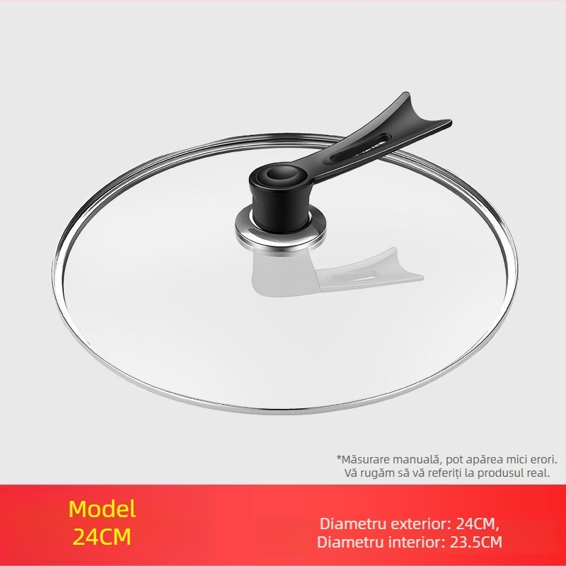 Capac din sticlă temperată, margine din oțel inox – capac universal pentru wok, oală și tigaie, compatibil cu vase antiaderente