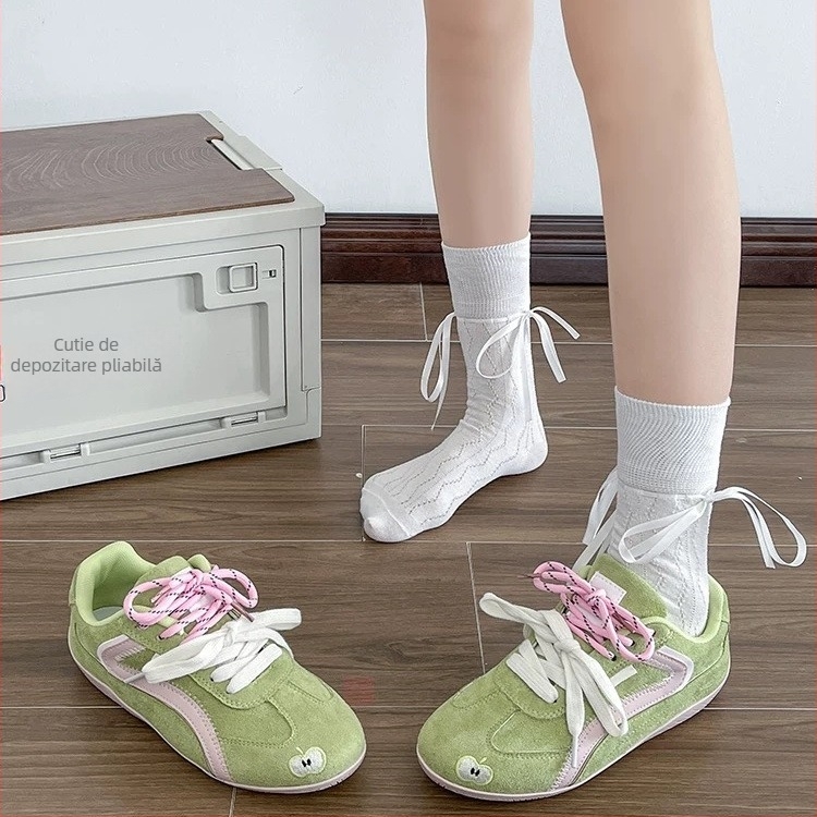 Pantofi sport femei, culoare verde‑măr, talpă groasă, sneakers casual, șireturi