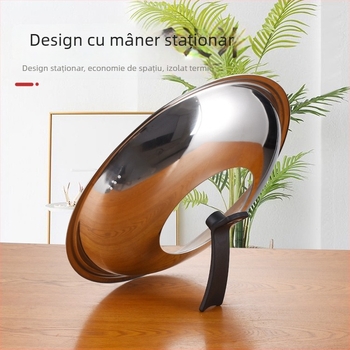 Manulife Capac wok din oțel inoxidabil îngroșat, cu sticlă transparentă, design arcuit, universal 26–40 cm