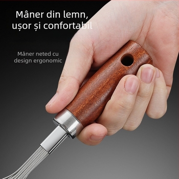 Batator manual pentru ouă cu mâner din lemn, pentru uz casnic, instrument de bucătărie, tel din oțel inoxidabil pentru făină și cremă